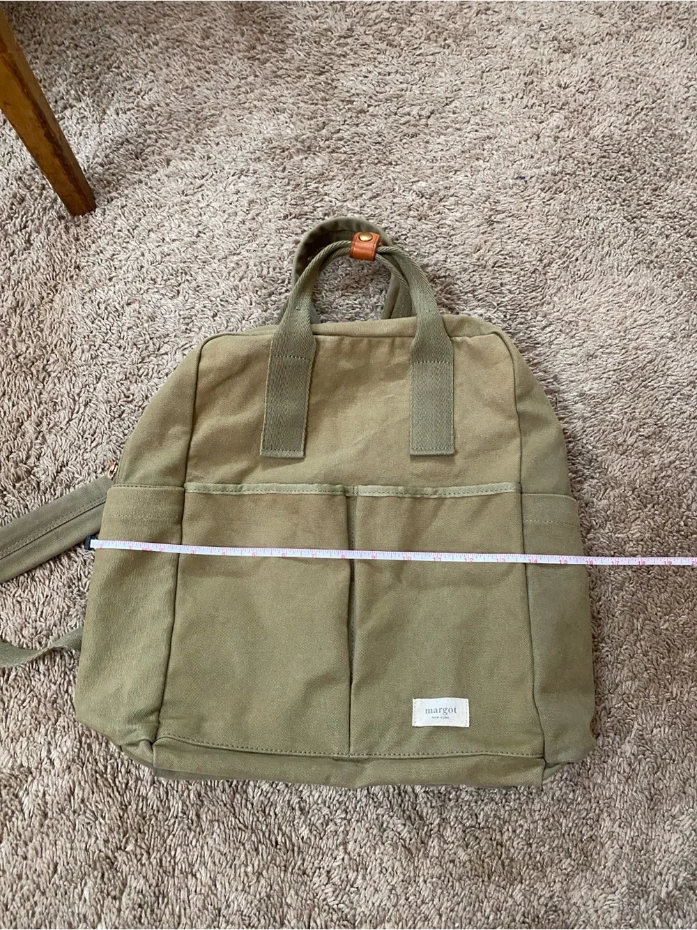 Margot New York Army Green Olive Canvas Cotton Backpack Utility